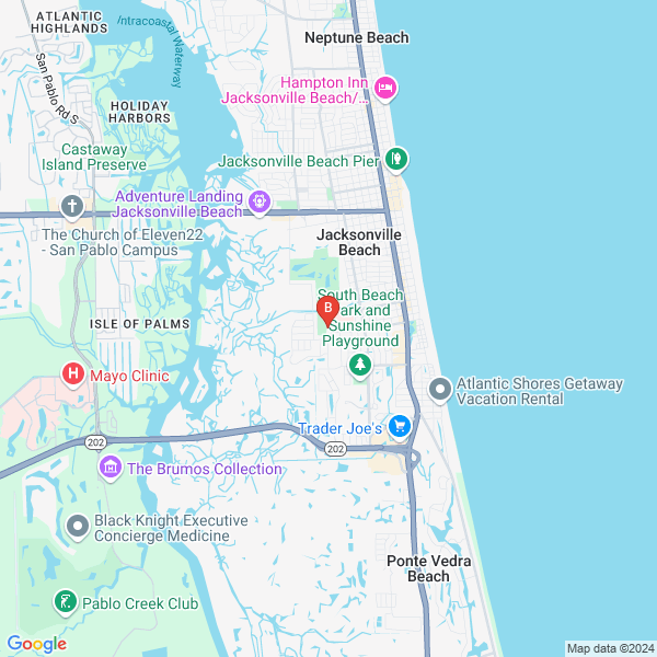 Lucky Palm Lighting location map: 1514 Roberts Dr., Jacksonville Beach, Florida
